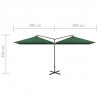Podwójny parasol ogrodowy, stalowy słupek, zielony, 600x300 cm