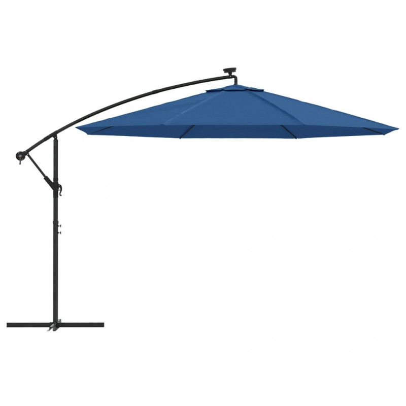 Parasol ogrodowy z LED, wiszący, niebieski, 350 cm