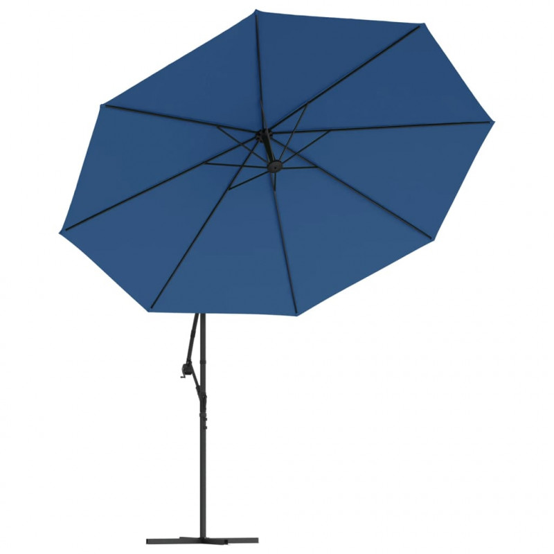 Parasol ogrodowy z LED, wiszący, niebieski, 350 cm