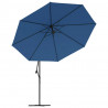 Parasol ogrodowy z LED, wiszący, niebieski, 350 cm