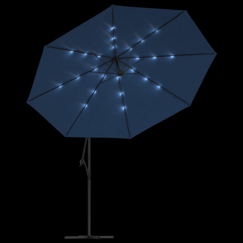 Parasol ogrodowy z LED, wiszący, niebieski, 350 cm