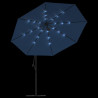 Parasol ogrodowy z LED, wiszący, niebieski, 350 cm