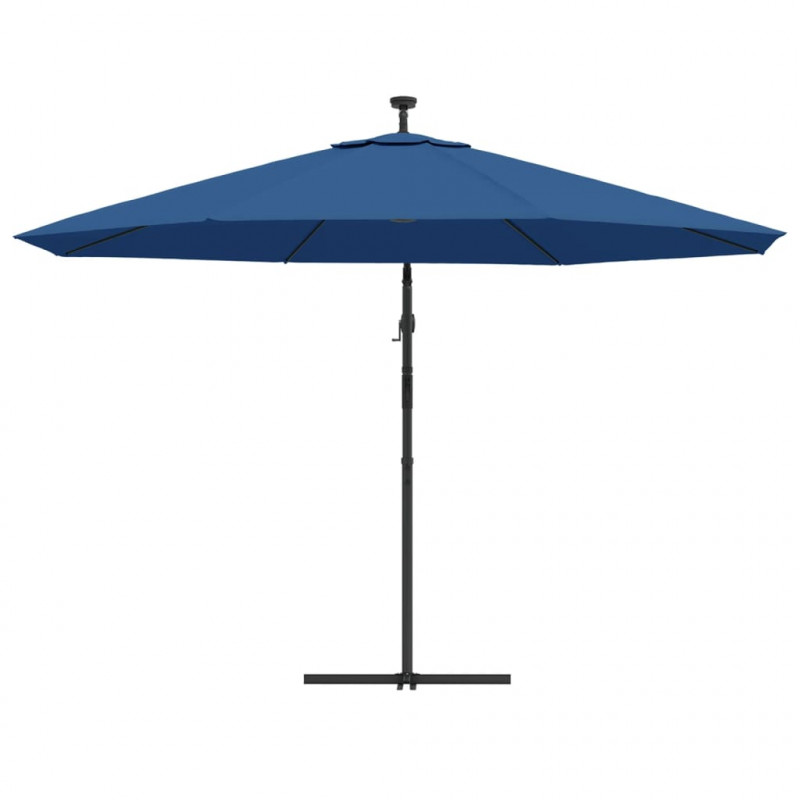 Parasol ogrodowy z LED, wiszący, niebieski, 350 cm