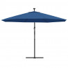 Parasol ogrodowy z LED, wiszący, niebieski, 350 cm