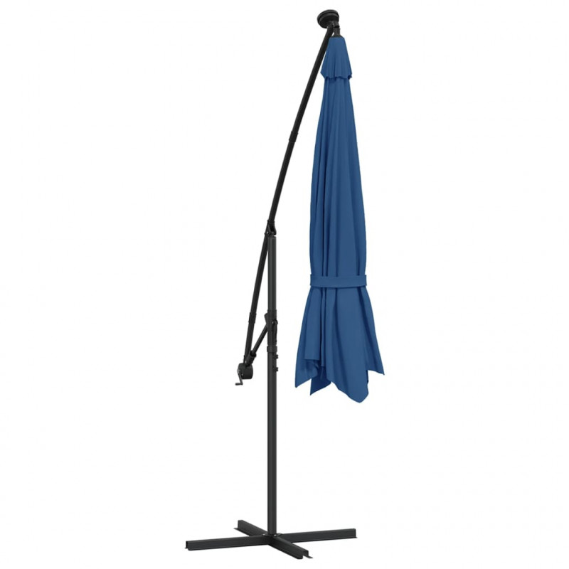 Parasol ogrodowy z LED, wiszący, niebieski, 350 cm