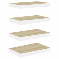 Półki ścienne, 4 szt., dębowo-białe, 40 x 23,5 x 3,8 cm, MDF