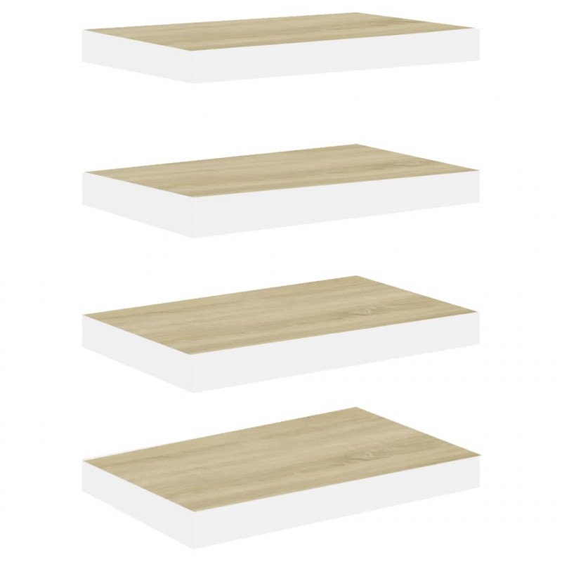 Półki ścienne, 4 szt., dębowo-białe, 40 x 23,5 x 3,8 cm, MDF