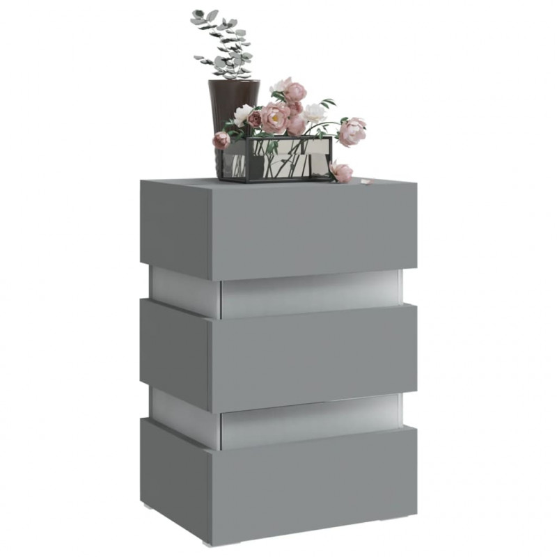 Szafka nocna z LED, szara, 45x35x67 cm, materiał drewnopochodny