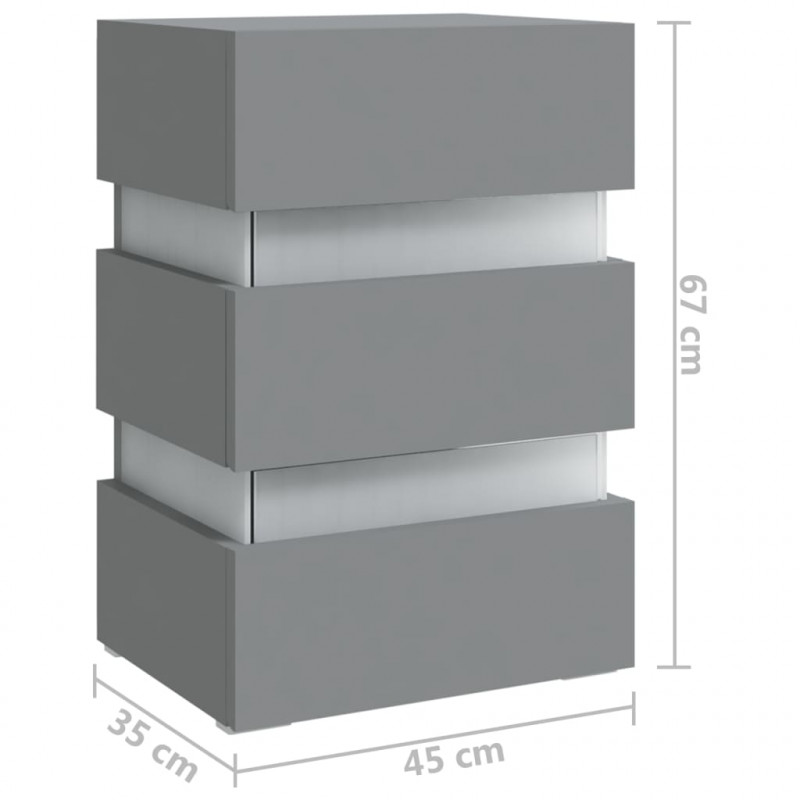 Szafka nocna z LED, szara, 45x35x67 cm, materiał drewnopochodny