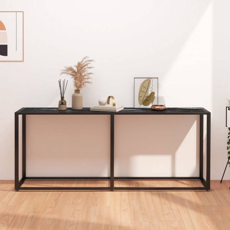 Konsola, czarny marmur, 180x35x75,5 cm, szkło hartowane