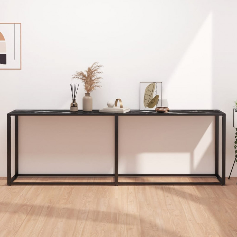 Konsola, czarny marmur, 220x35x75,5 cm, szkło hartowane