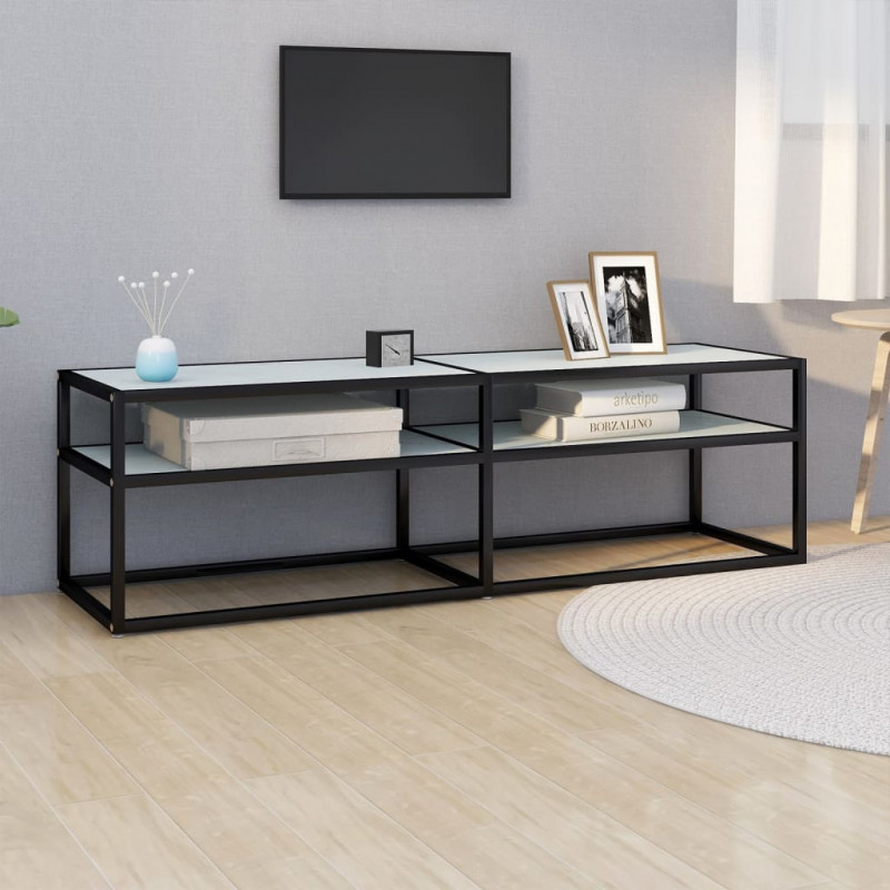 Szafka pod TV, biały marmur, 140x40x40,5 cm, szkło hartowane