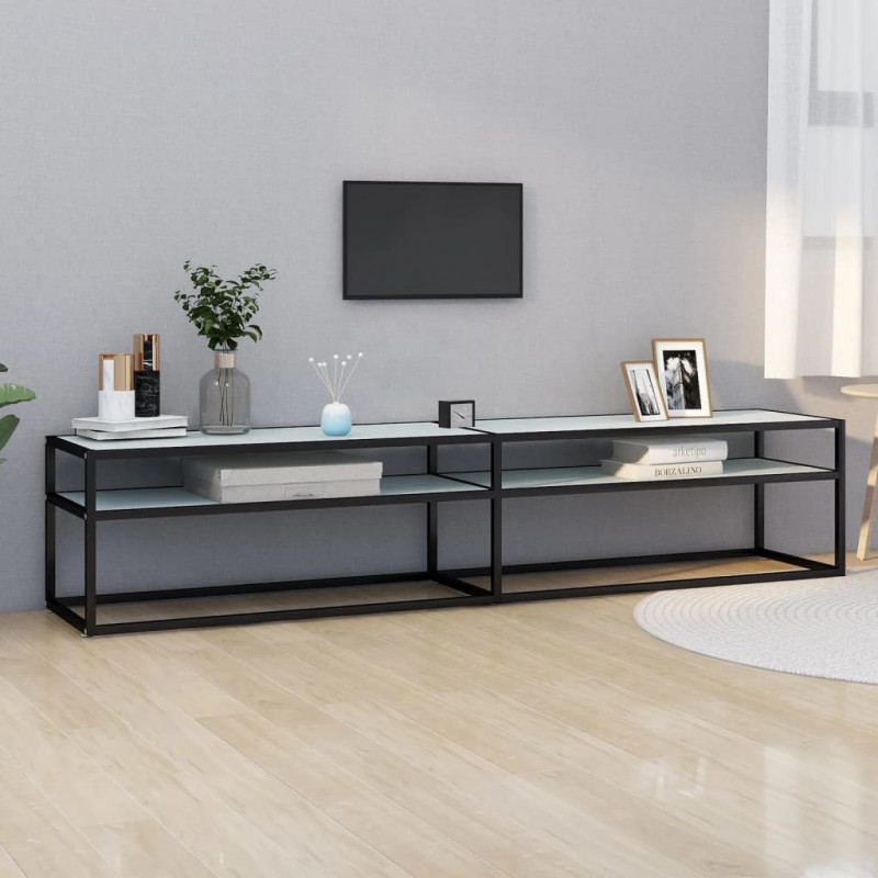 Szafka pod TV, biały marmur, 200x40x40,5 cm, szkło hartowane