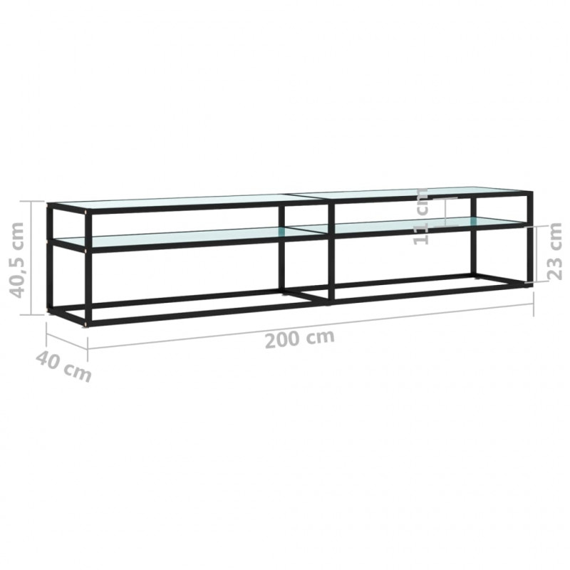 Szafka pod TV, biały marmur, 200x40x40,5 cm, szkło hartowane
