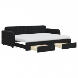 Sofa rozsuwana z szufladami, czarna, 80x200 cm, aksamit