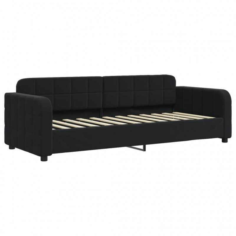 Sofa rozsuwana z szufladami, czarna, 80x200 cm, aksamit