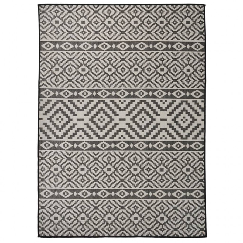 Dywan zewnętrzny o płaskim splocie, 200x280 cm, czarne pasy