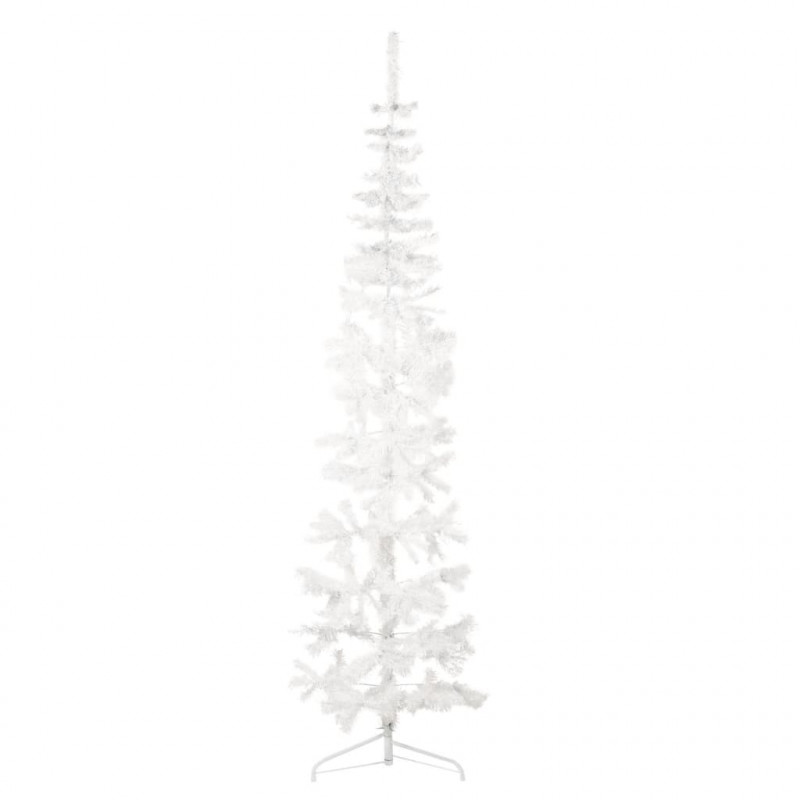 Smukła choinka połówka ze stojakiem, sztuczna, biała, 240 cm