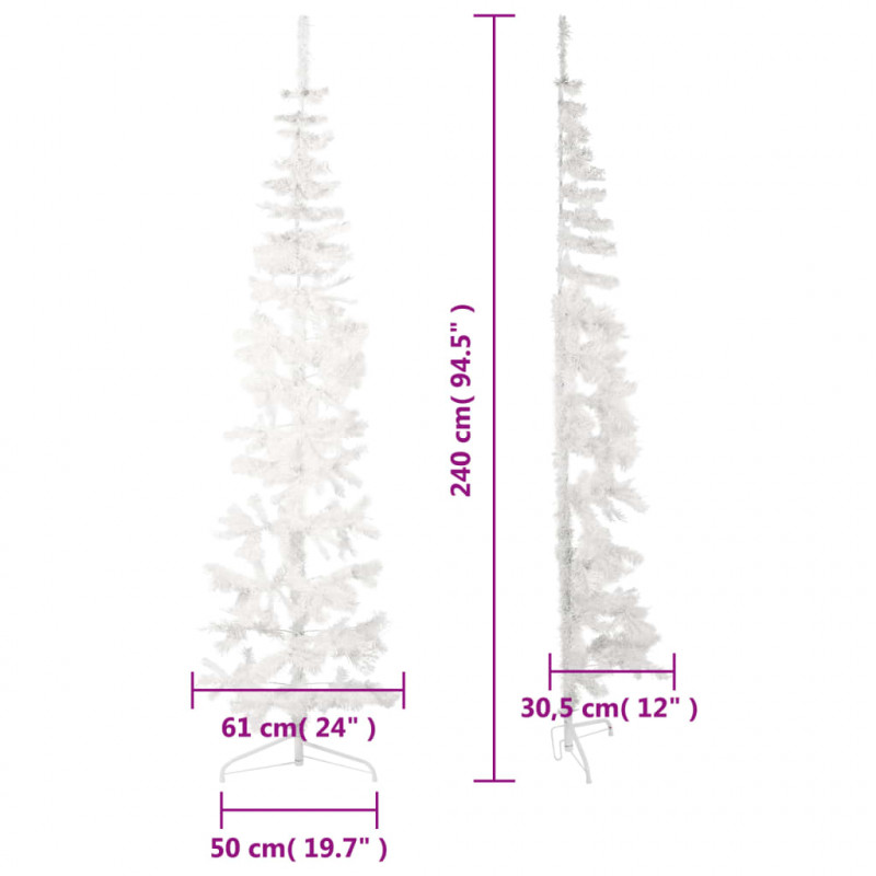 Smukła choinka połówka ze stojakiem, sztuczna, biała, 240 cm