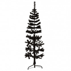 Smukła choinka połówka ze stojakiem, sztuczna, czarna, 150 cm