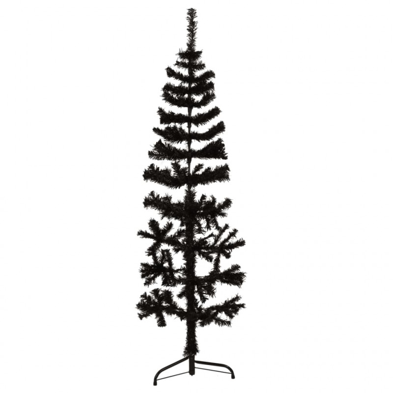 Smukła choinka połówka ze stojakiem, sztuczna, czarna, 150 cm