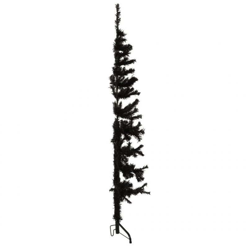 Smukła choinka połówka ze stojakiem, sztuczna, czarna, 150 cm