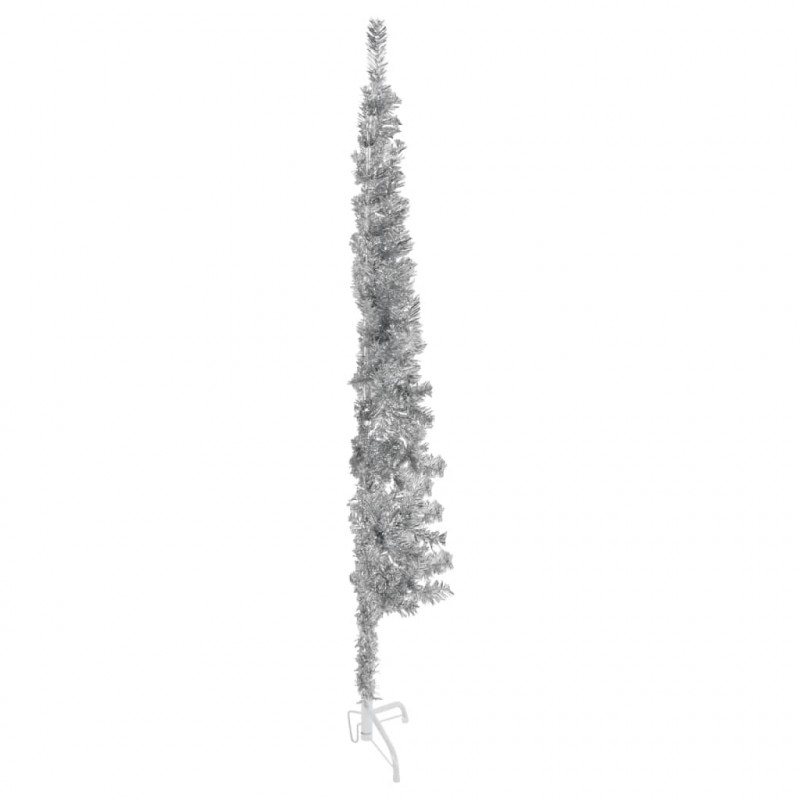 Smukła choinka połówka ze stojakiem, sztuczna, srebrna, 120 cm