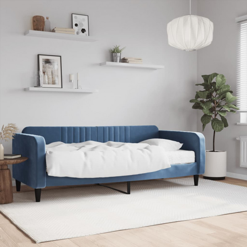 Sofa z materacem do spania, niebieska, 90x200 cm, aksamit
