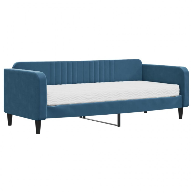 Sofa z materacem do spania, niebieska, 90x200 cm, aksamit