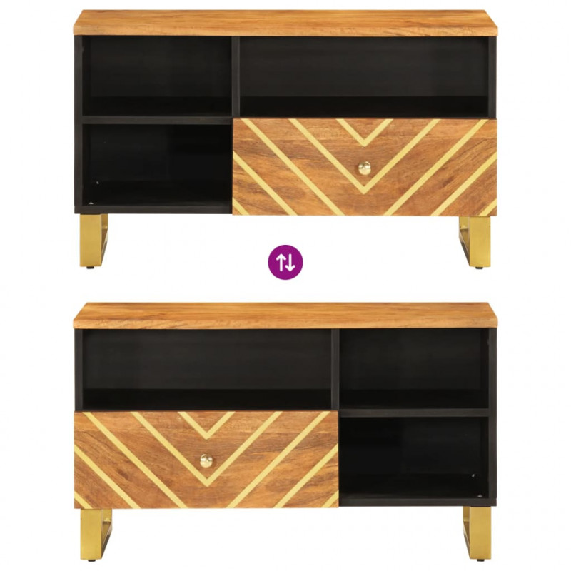 Szafka pod TV, brązowo-czarna 80x33,5x46 cm, lite drewno mango