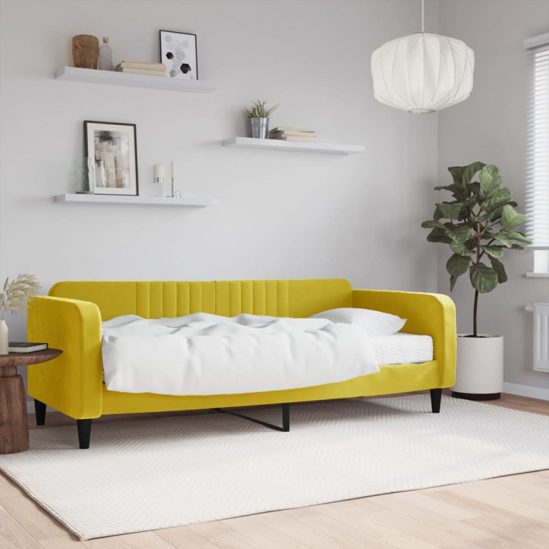 Sofa z materacem do spania, żółta, 90x200 cm, aksamit