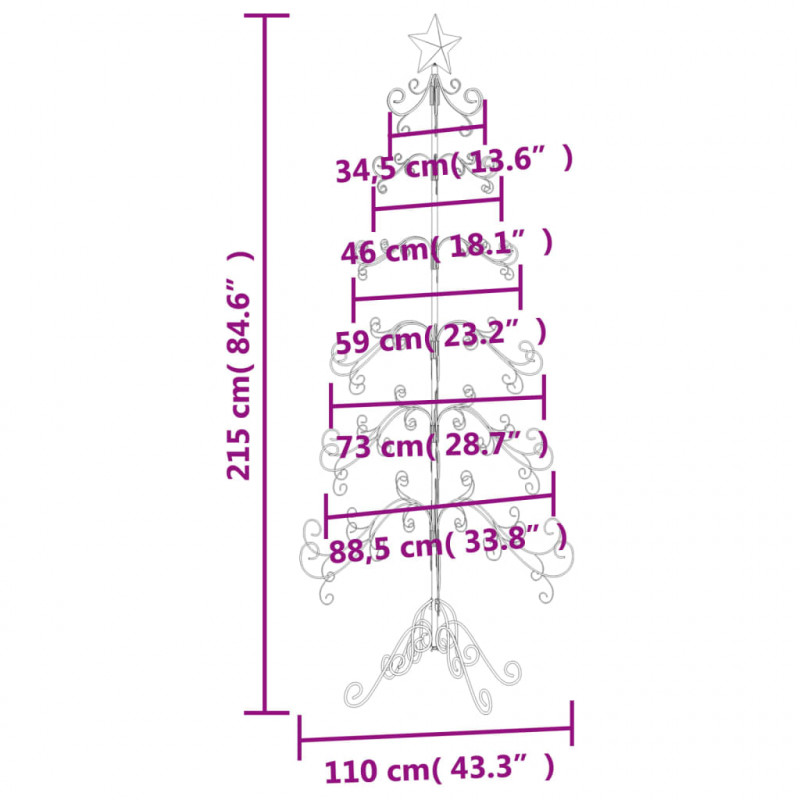 Metalowa choinka świąteczna, do dekoracji, czarna, 215 cm