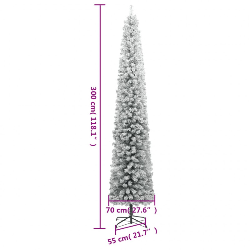 Smukła choinka na stojaku, pokryta śniegiem, 300 cm, PVC