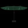 Podwójny parasol ogrodowy z LED, zielony, 449x245 cm