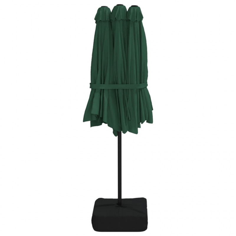 Podwójny parasol ogrodowy z LED, zielony, 449x245 cm