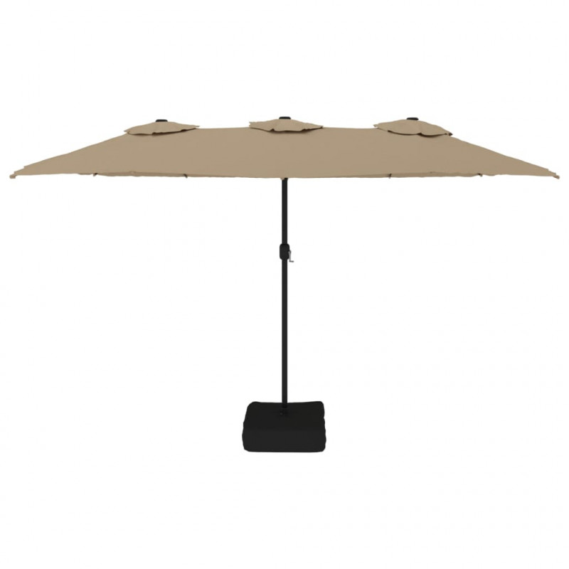 Podwójny parasol ogrodowy z LED, kolor taupe, 449x245 cm