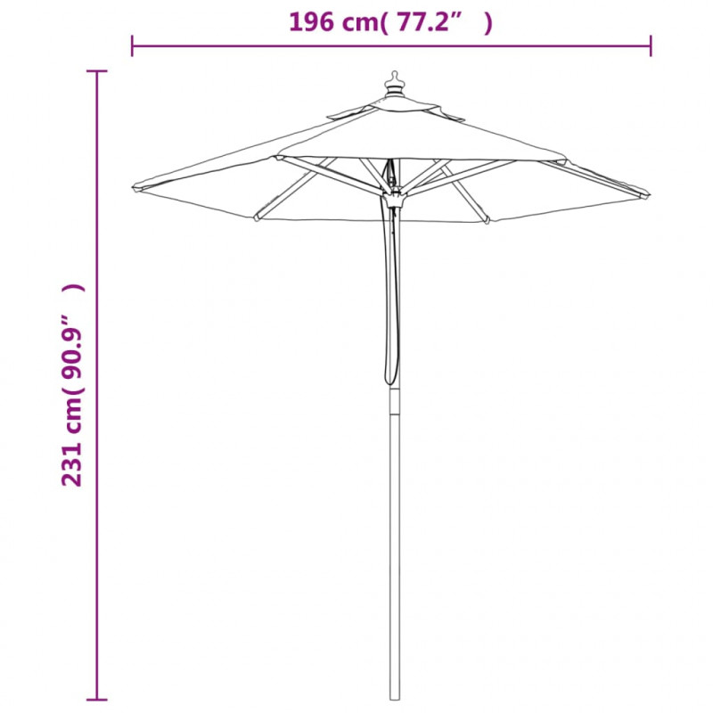 Parasol ogrodowy na drewnianym słupku, piaskowy, 196x231 cm