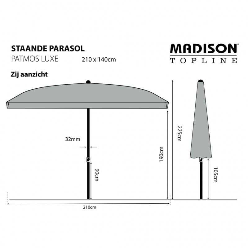Madison Parasol ogrodowy Patmos Luxe, prostokątny, 210x140 cm, zielony