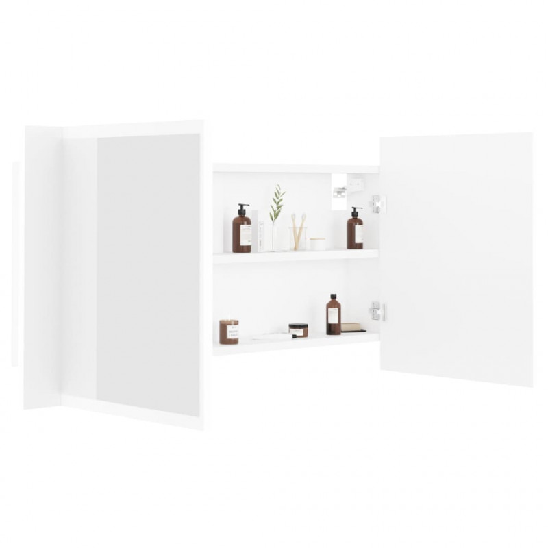 Szafka łazienkowa z lustrem i LED, biała, 90x12x45 cm, akryl