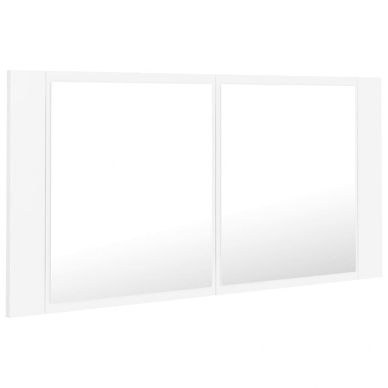 Szafka łazienkowa z lustrem i LED, biała, 90x12x45 cm, akryl