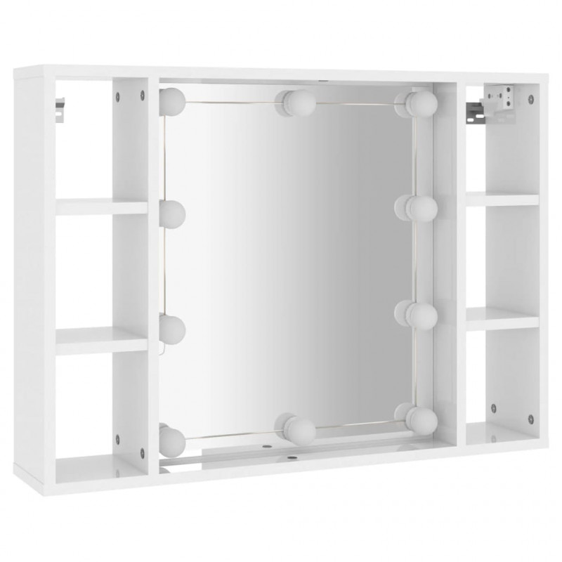Szafka z lustrem i LED, biała z połyskiem, 76x15x55 cm