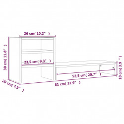 Podstawka na monitor, biała, 81x20x30 cm, lite drewno sosnowe