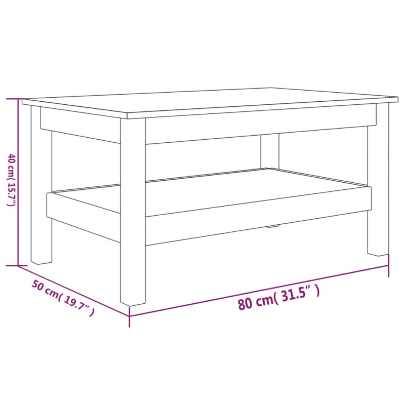 Stolik kawowy, czarny, 80x50x40 cm, lite drewno sosnowe