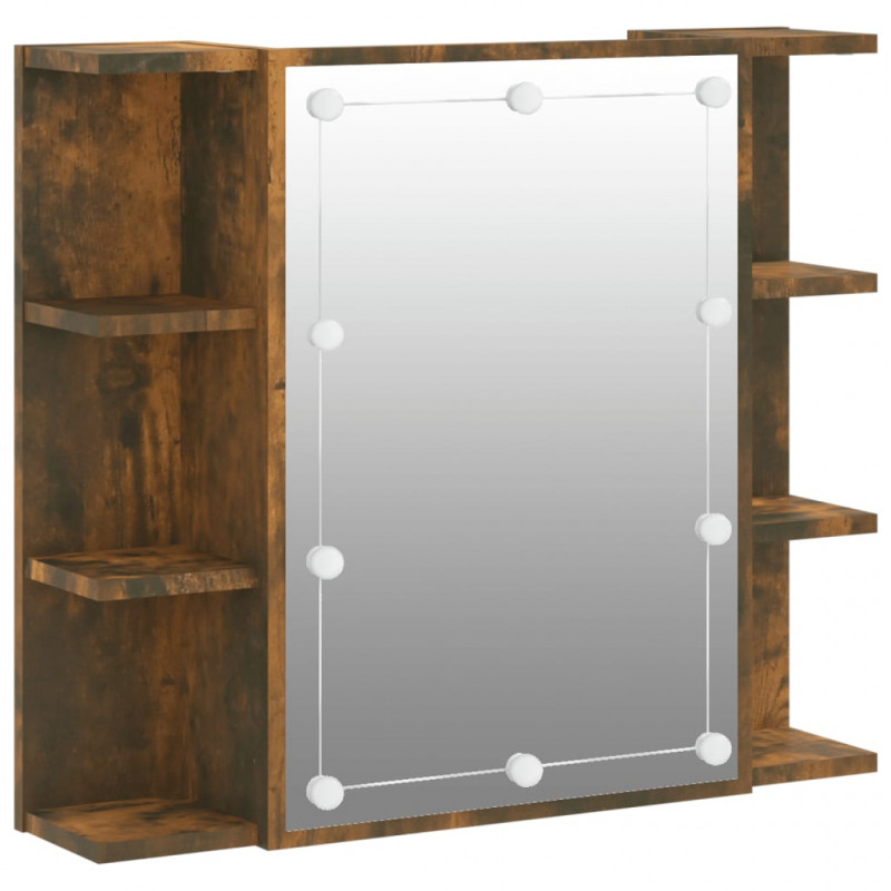 Szafka z lustrem i LED, opalany dąb, 70x16,5x60 cm