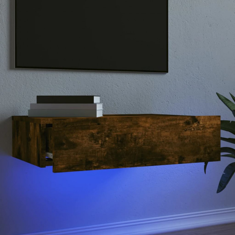 Szafka telewizyjna z LED, przydymiony dąb, 60x35x15,5 cm