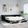 Sofa rozsuwana z szufladami, czarna, 90x200 cm, sztuczna skóra