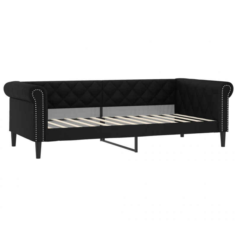 Sofa rozsuwana z szufladami, czarna, 90x200 cm, sztuczna skóra