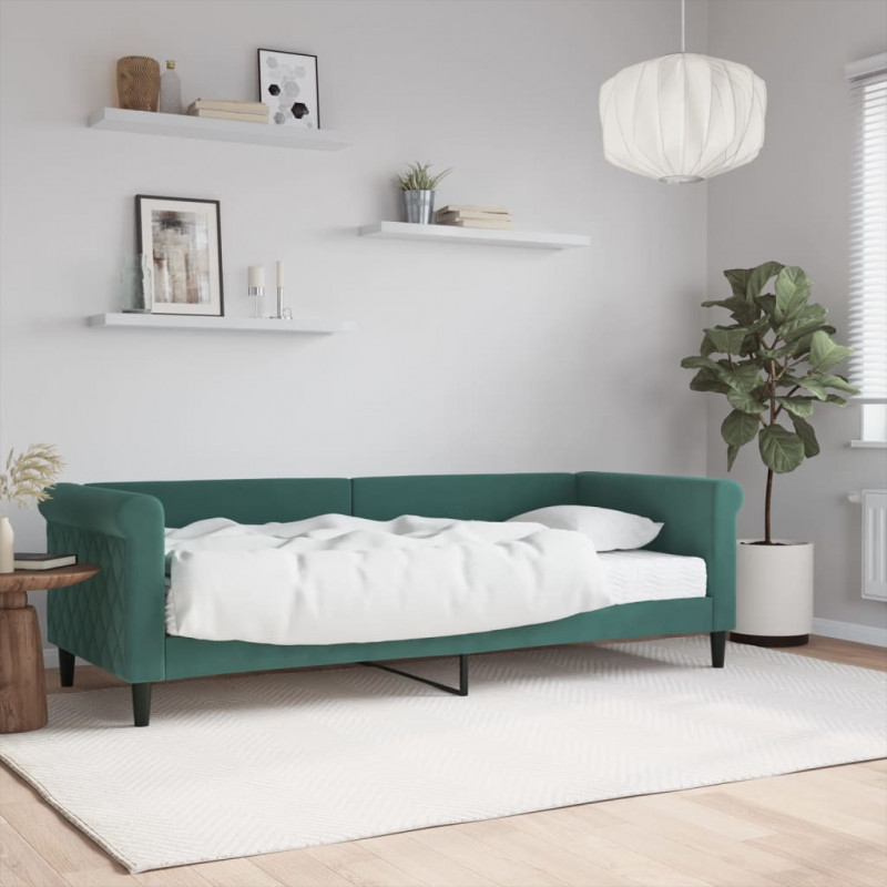 Sofa z materacem do spania, ciemnozielona, 80x200 cm, aksamit