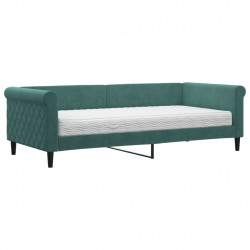 Sofa z materacem do spania, ciemnozielona, 90x200 cm, aksamit