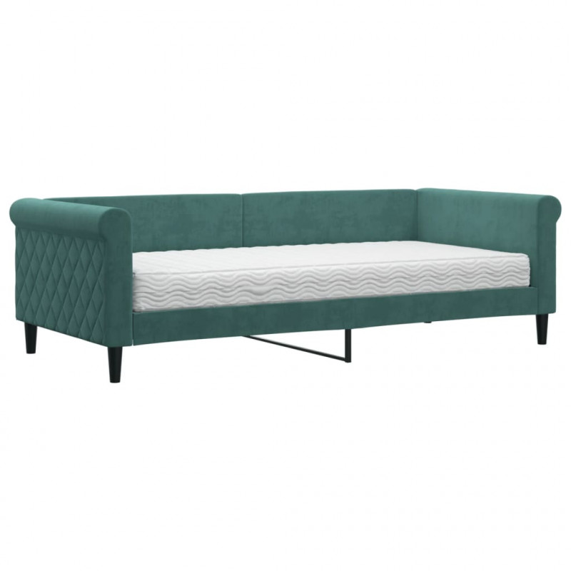 Sofa z materacem do spania, ciemnozielona, 90x200 cm, aksamit